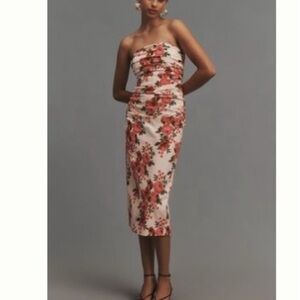 Anthro Floral Strapless Midi Dress